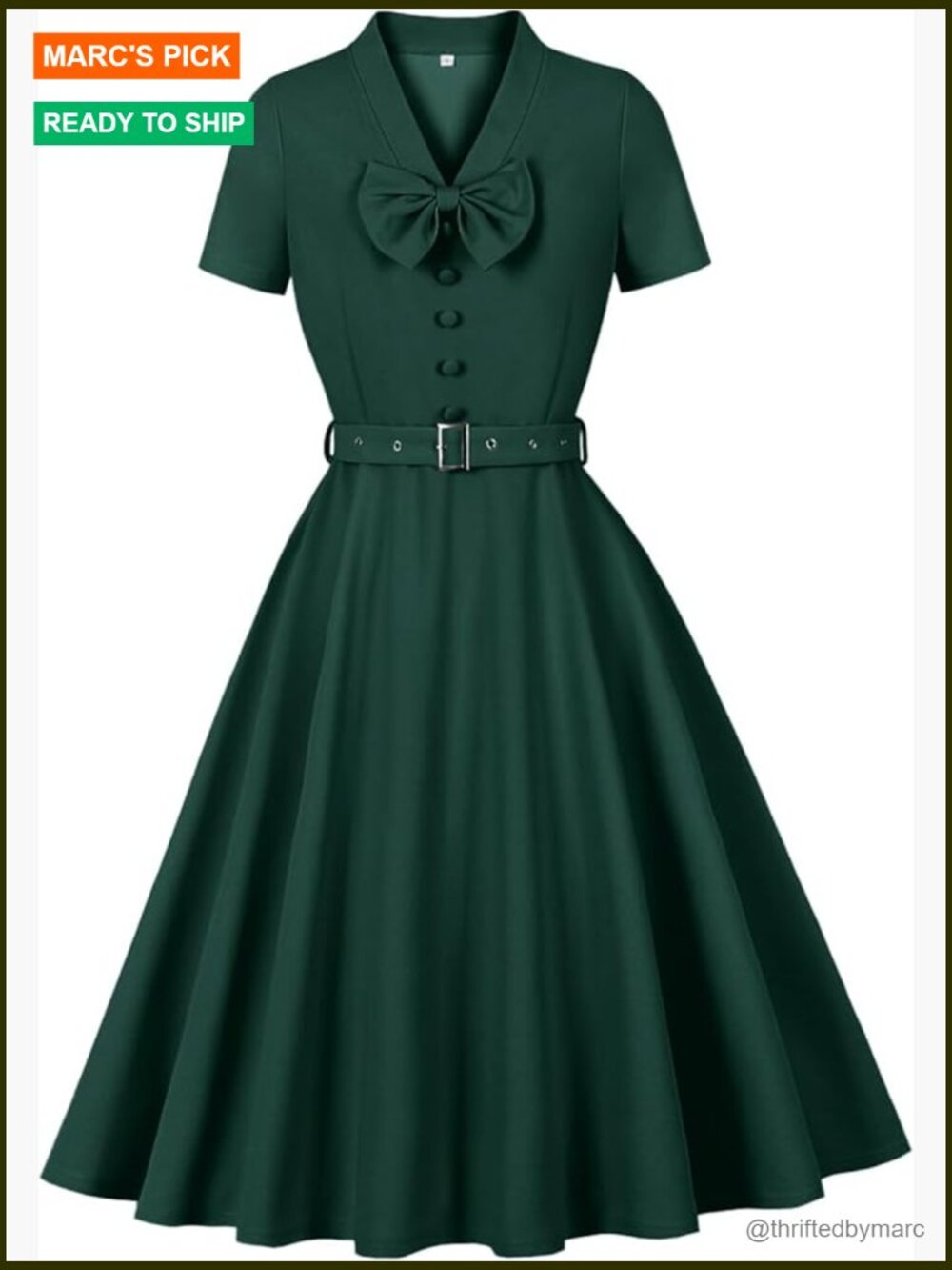 1950s Retro Puff Sleeve Tie Neck Ruffle Dress with Belt Cocktail Party